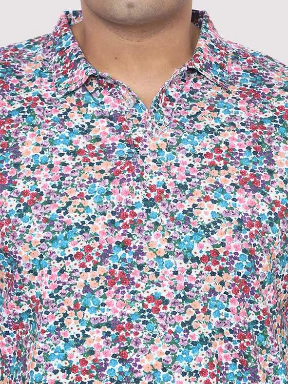 Men Plus Size Rouge Floral Digital Printed Polo Collar T-shirt