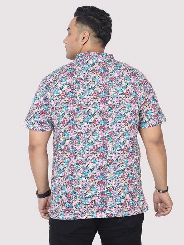Men Plus Size Rouge Floral Digital Printed Polo Collar T-shirt