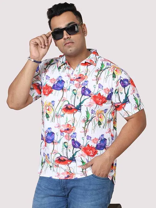 Men Plus Size Watercolor Flower Digital Printed Round Neck T-Shirt