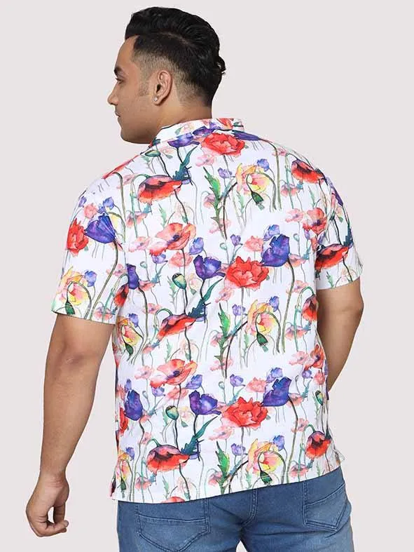 Men Plus Size Watercolor Flower Digital Printed Round Neck T-Shirt