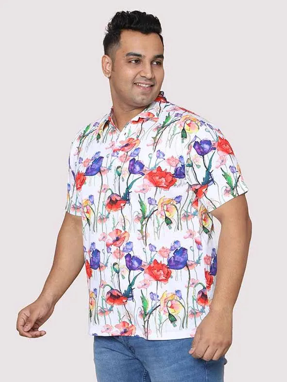 Men Plus Size Watercolor Flower Digital Printed Round Neck T-Shirt
