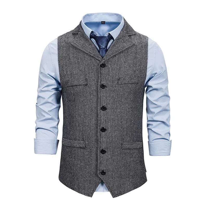 Men's Vintage Lapel Herringbone Single Breasted Vest