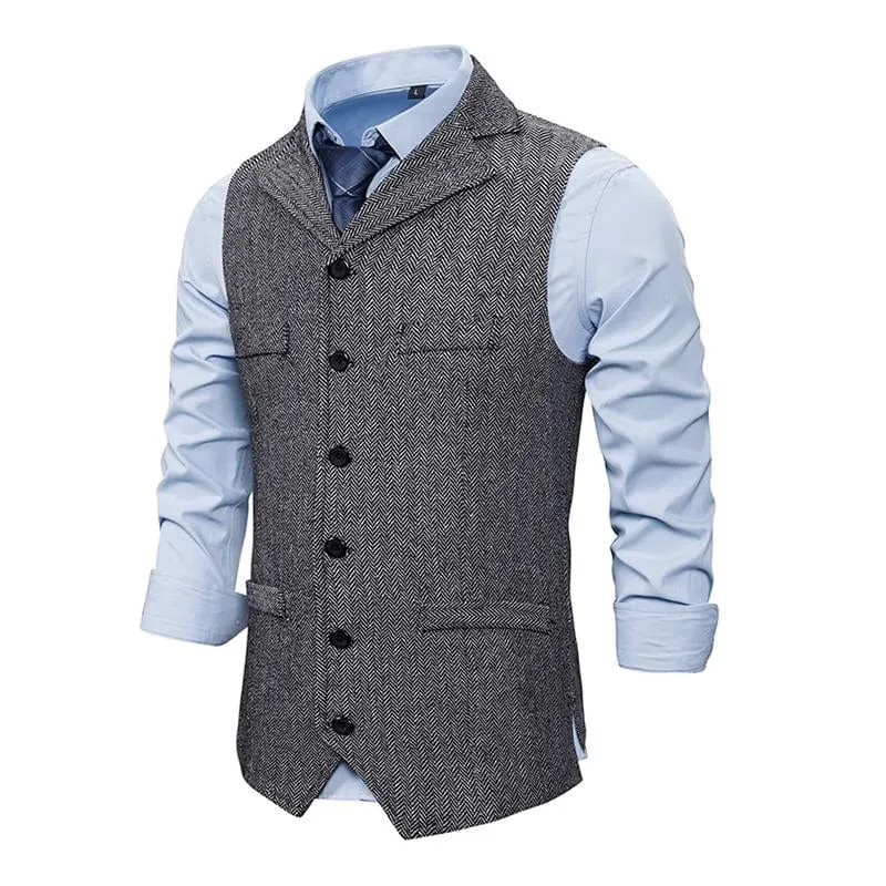 Men's Vintage Lapel Herringbone Single Breasted Vest