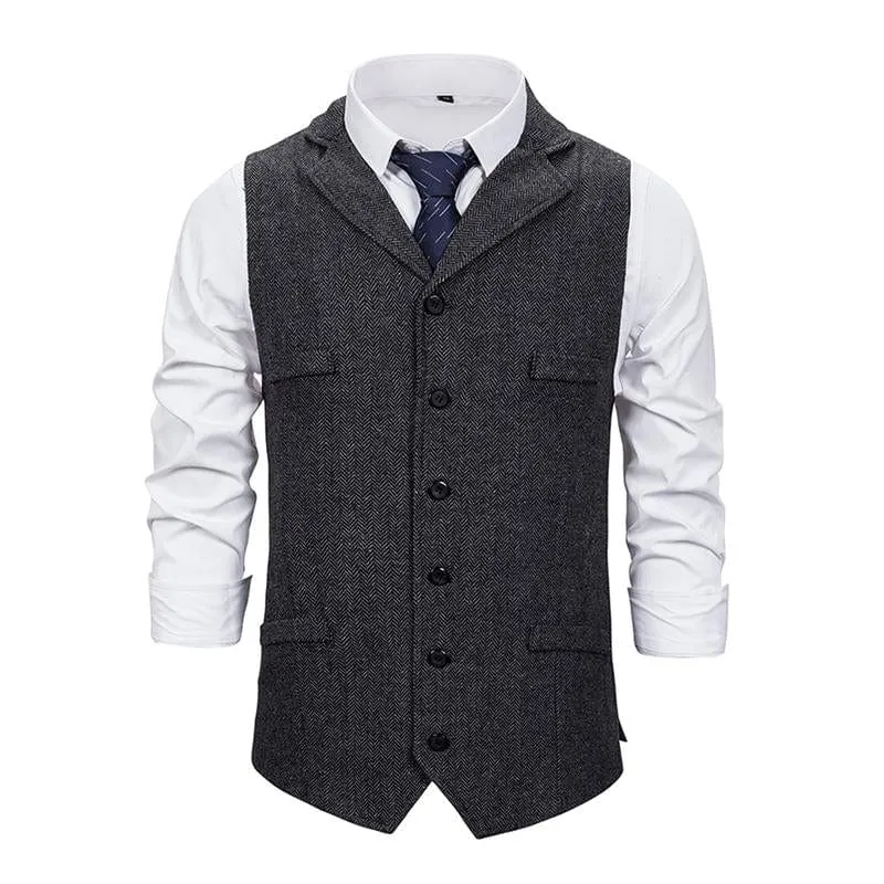 Men's Vintage Lapel Herringbone Single Breasted Vest