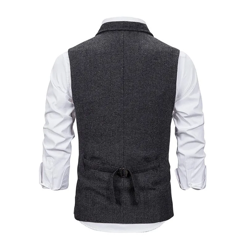 Men's Vintage Lapel Herringbone Single Breasted Vest