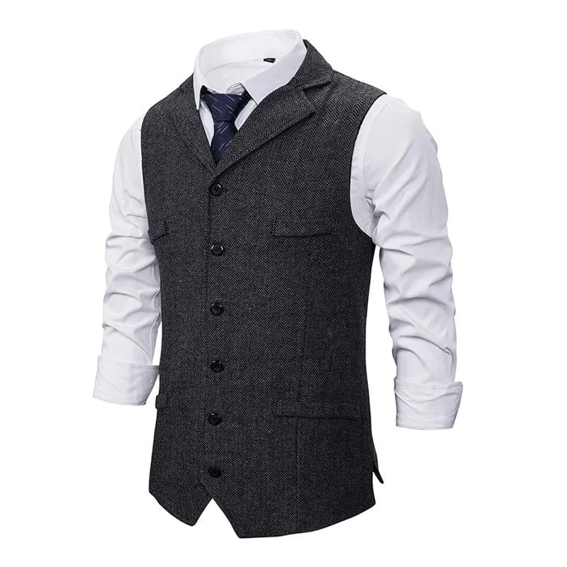 Men's Vintage Lapel Herringbone Single Breasted Vest