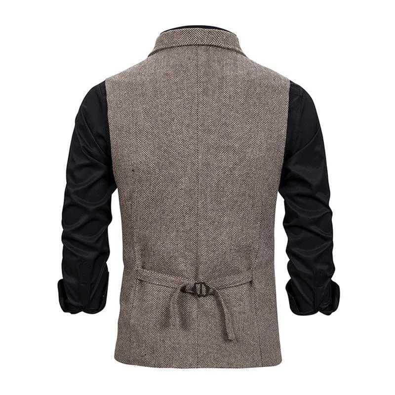 Men's Vintage Lapel Herringbone Single Breasted Vest