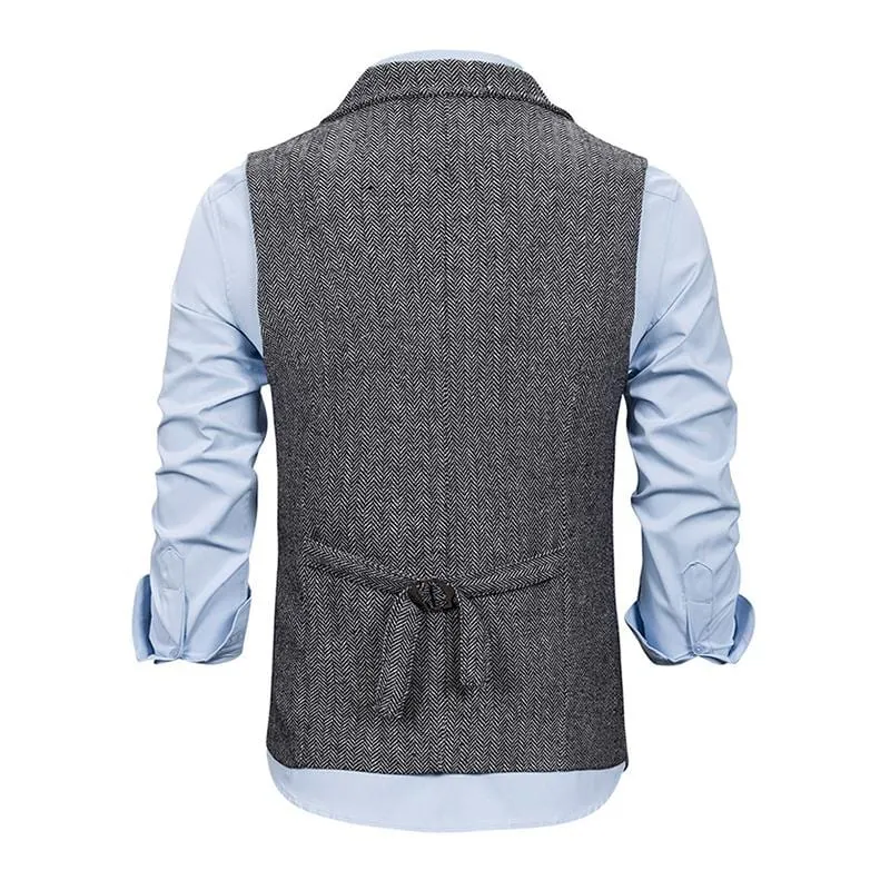 Men's Vintage Lapel Herringbone Single Breasted Vest