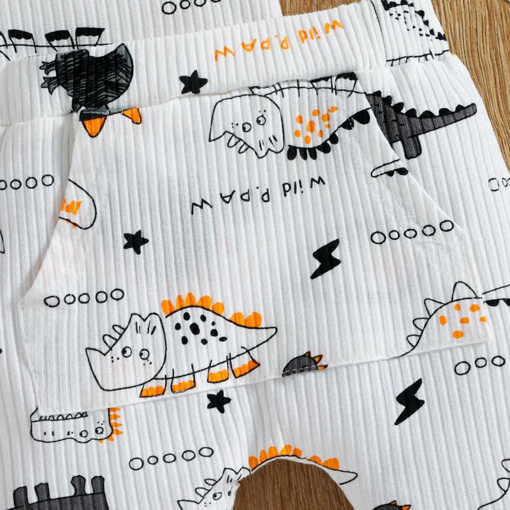 New Spring And Summer Boys' Dinosaur Print Striped Vest Shorts Two-Piece Suit Wholesale Kids Clothes