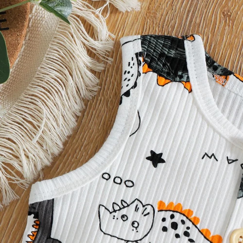 New Spring And Summer Boys' Dinosaur Print Striped Vest Shorts Two-Piece Suit Wholesale Kids Clothes