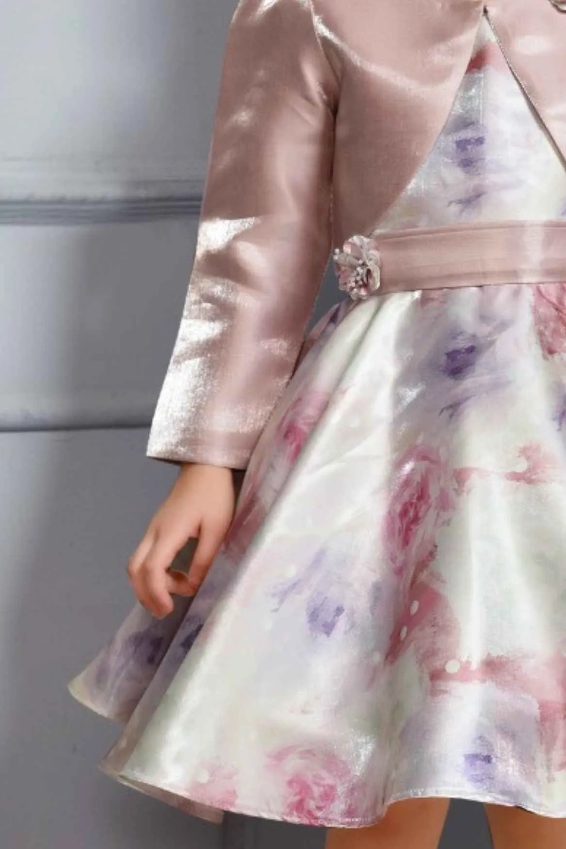 Onion Pink Flared Frock With Overcoat For Girls