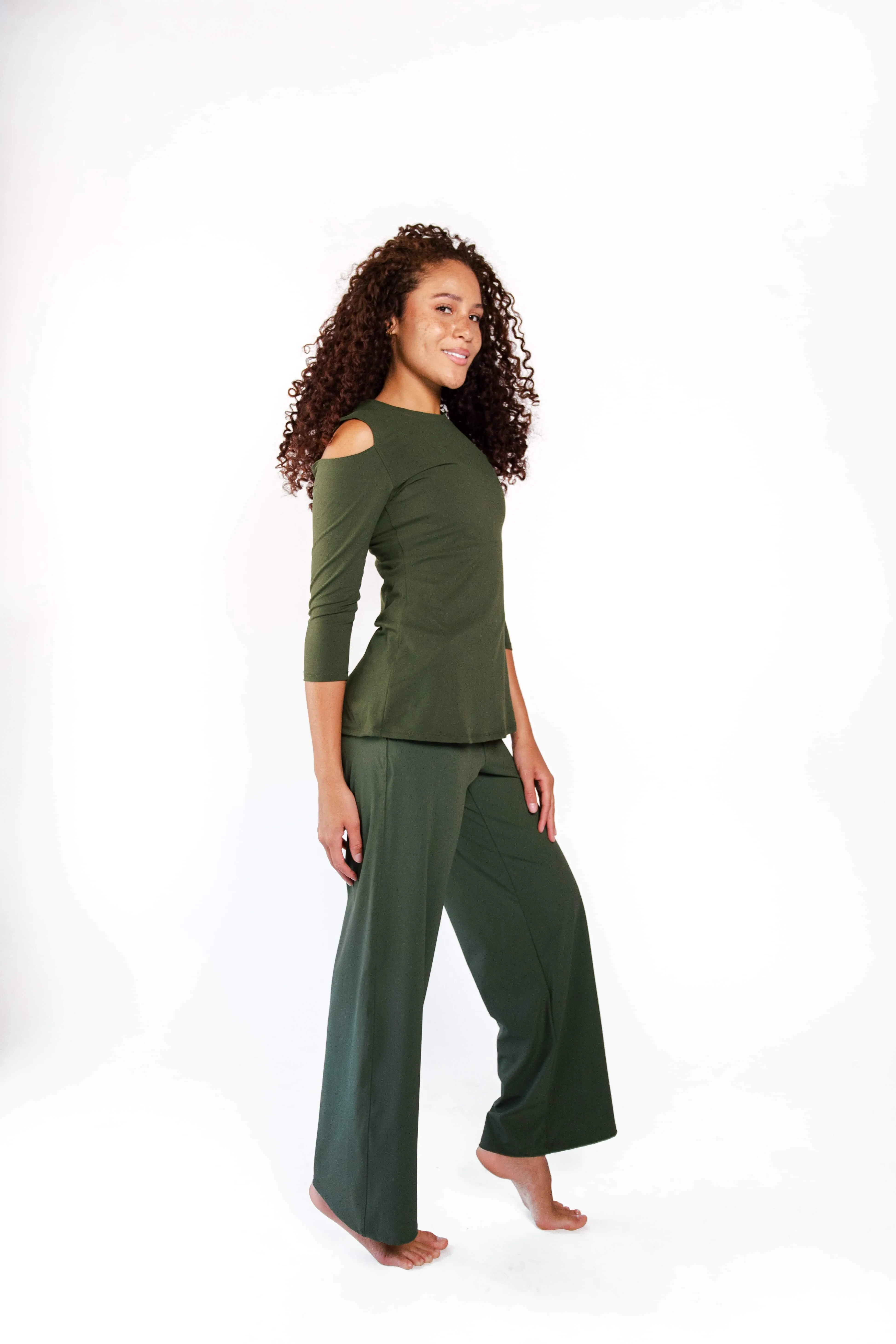 Open Shoulder Top - Forest Green