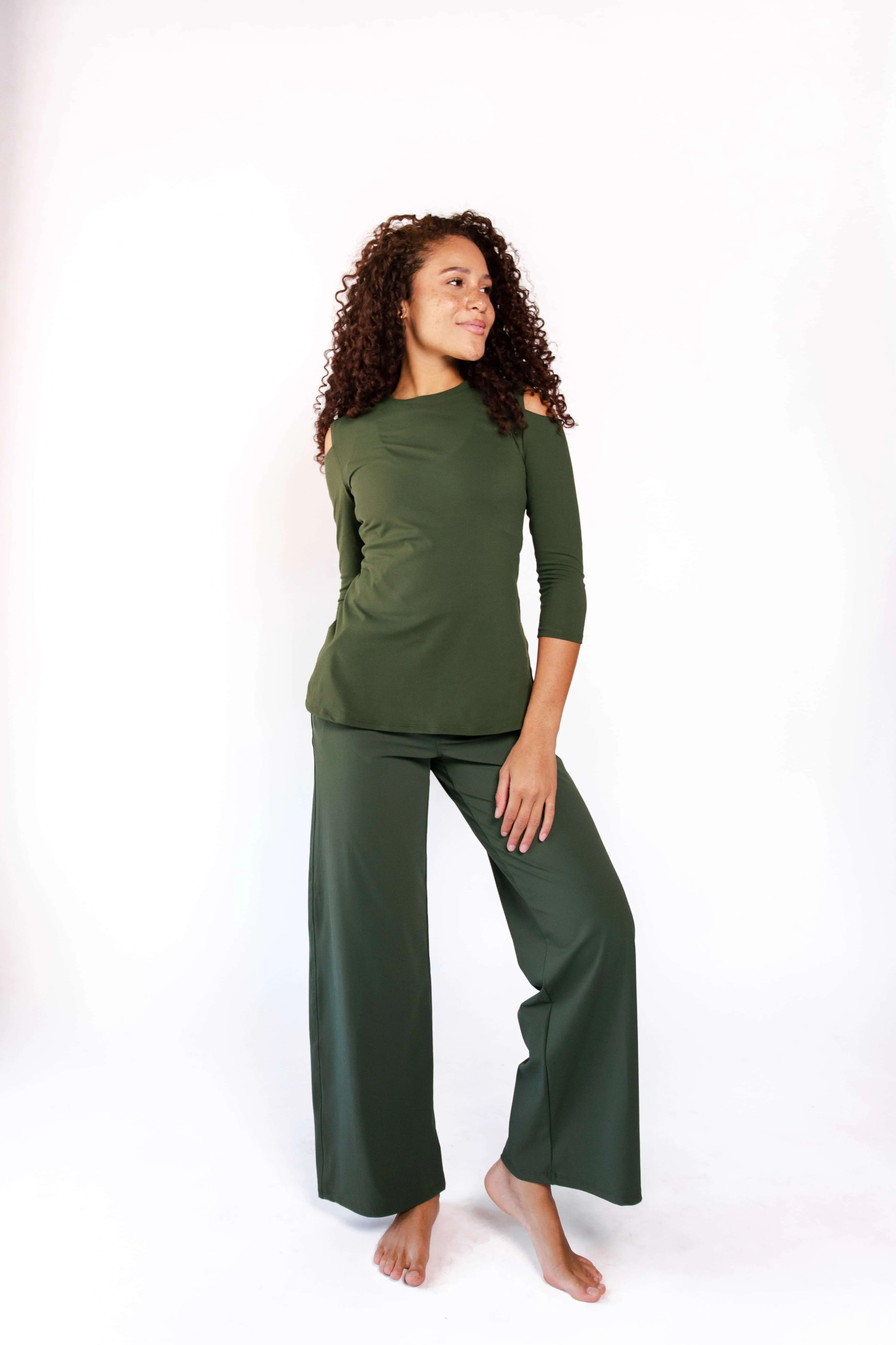 Open Shoulder Top - Forest Green