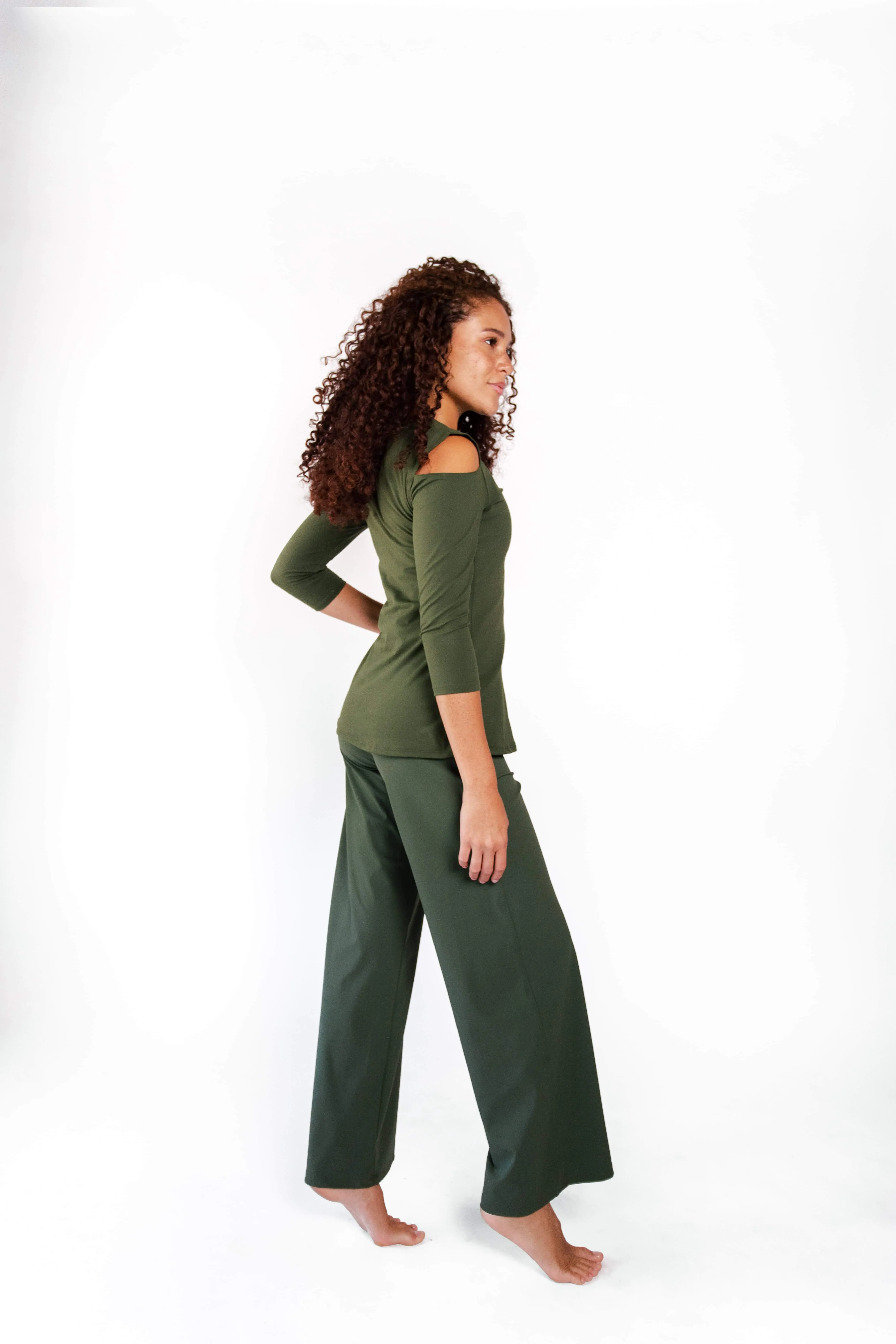 Open Shoulder Top - Forest Green