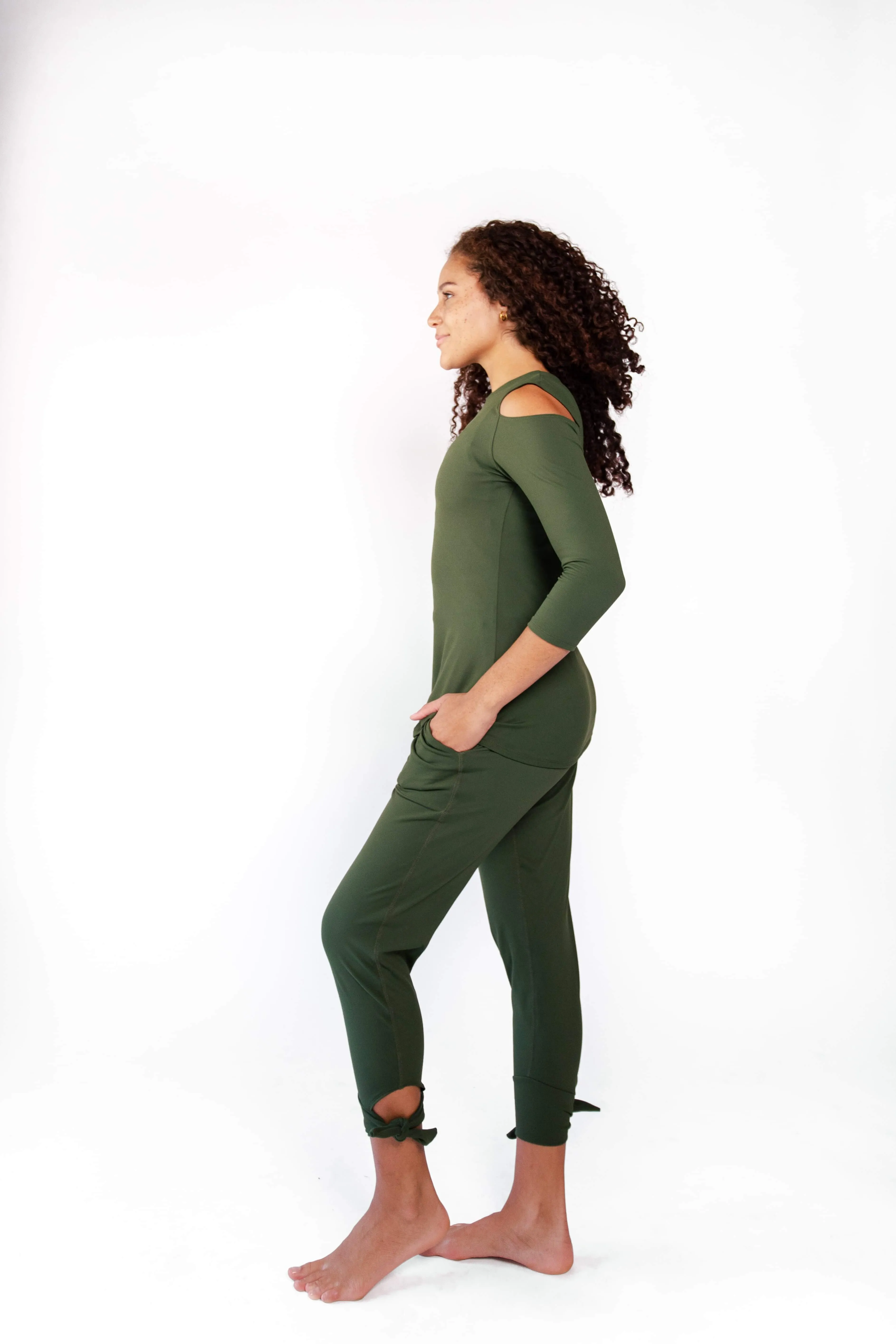 Open Shoulder Top - Forest Green