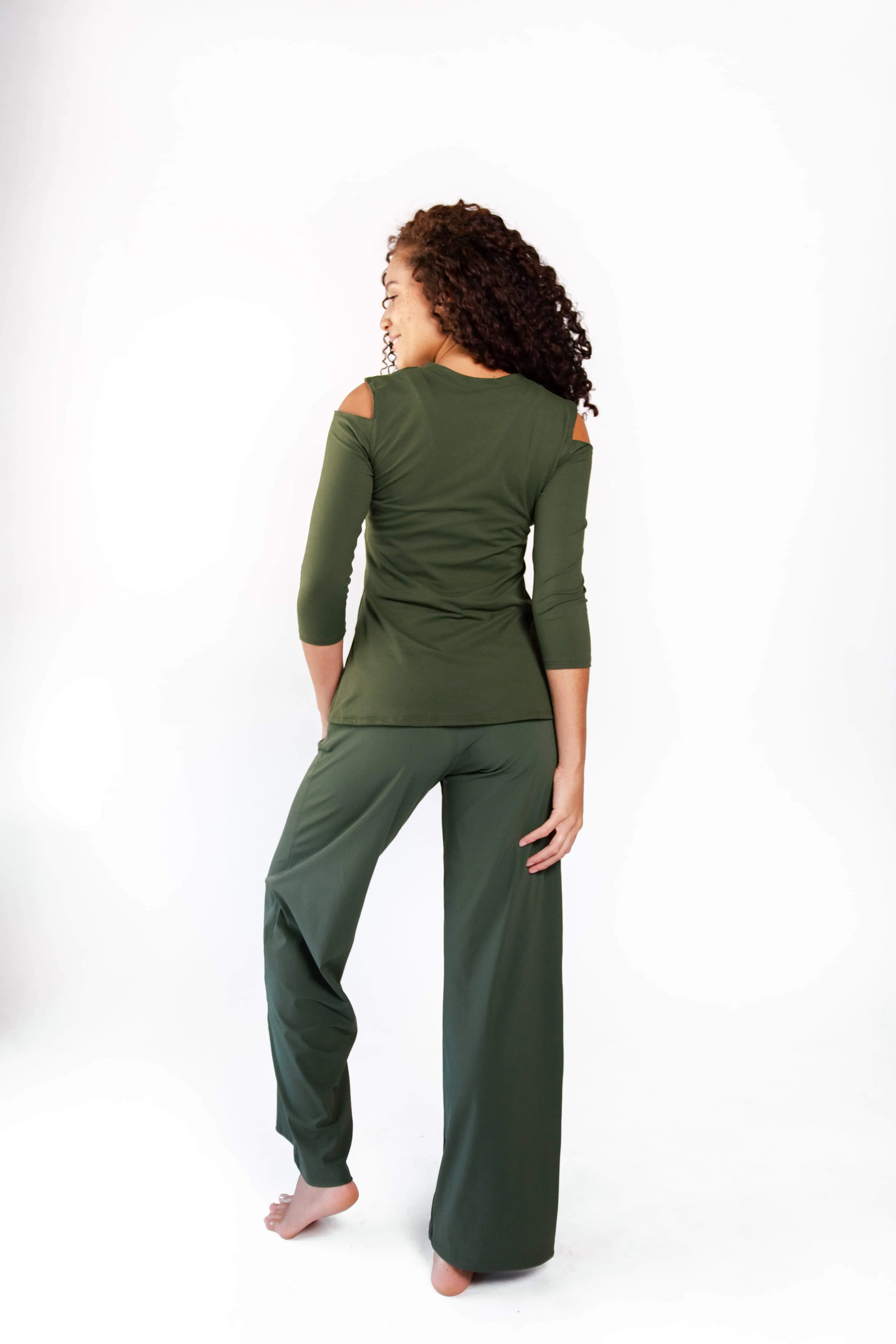 Open Shoulder Top - Forest Green