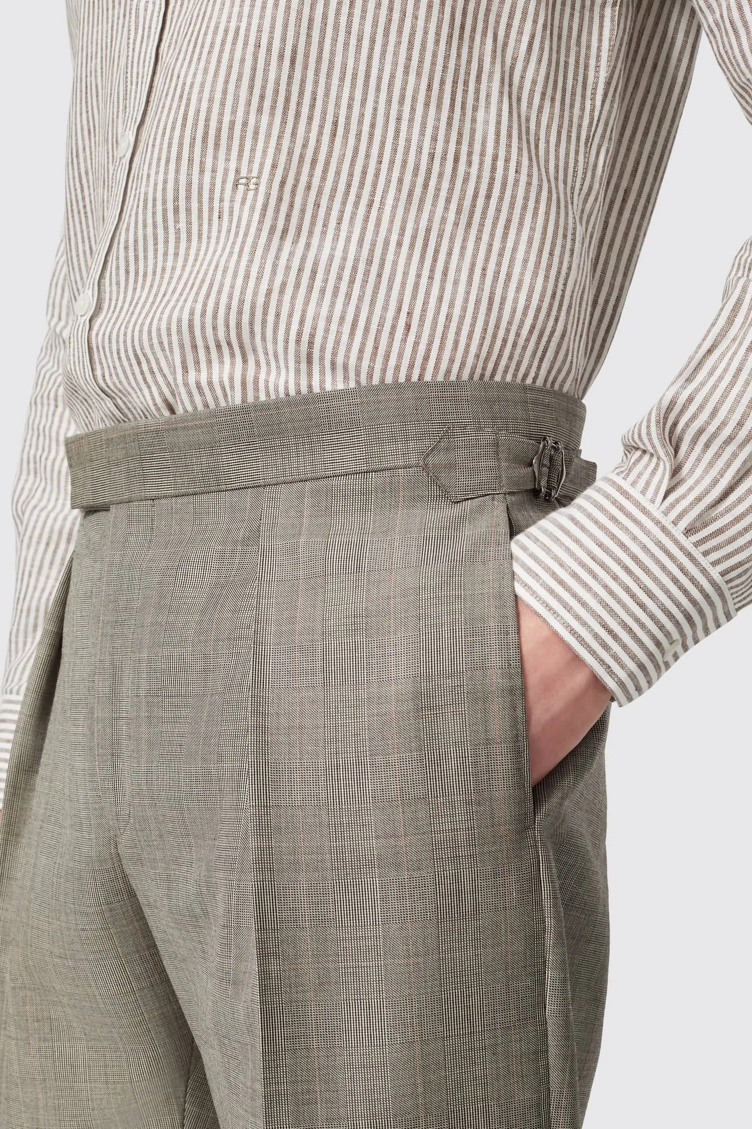 Patrick Tailored Fit Grey Check Wool Trousers - ARCHIVE