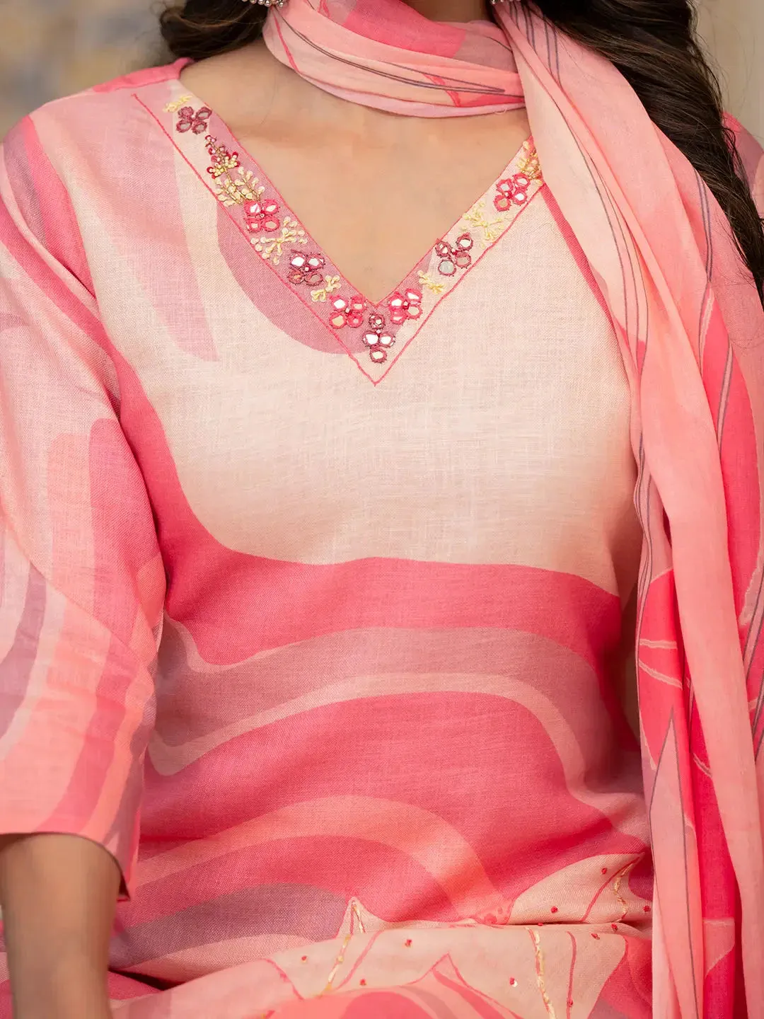 Pink Digital Print Straight Kurta Trouser And Dupatta Set