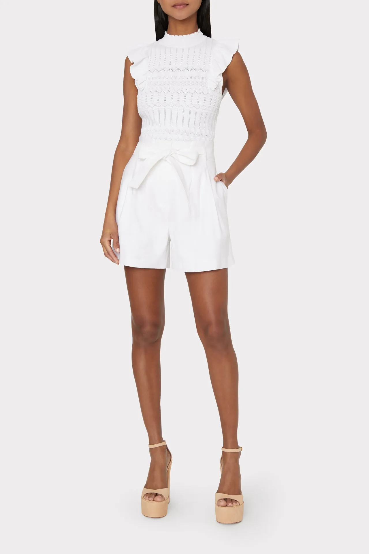 Pointelle Flutter Sleeve Top