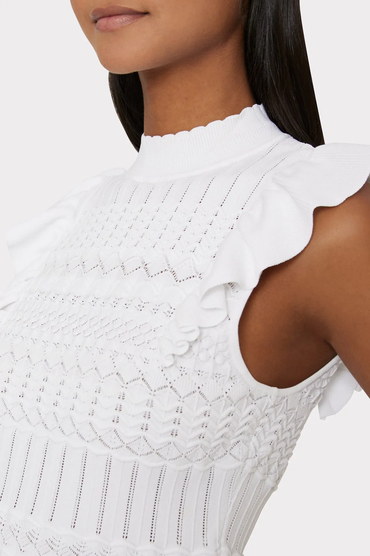 Pointelle Flutter Sleeve Top