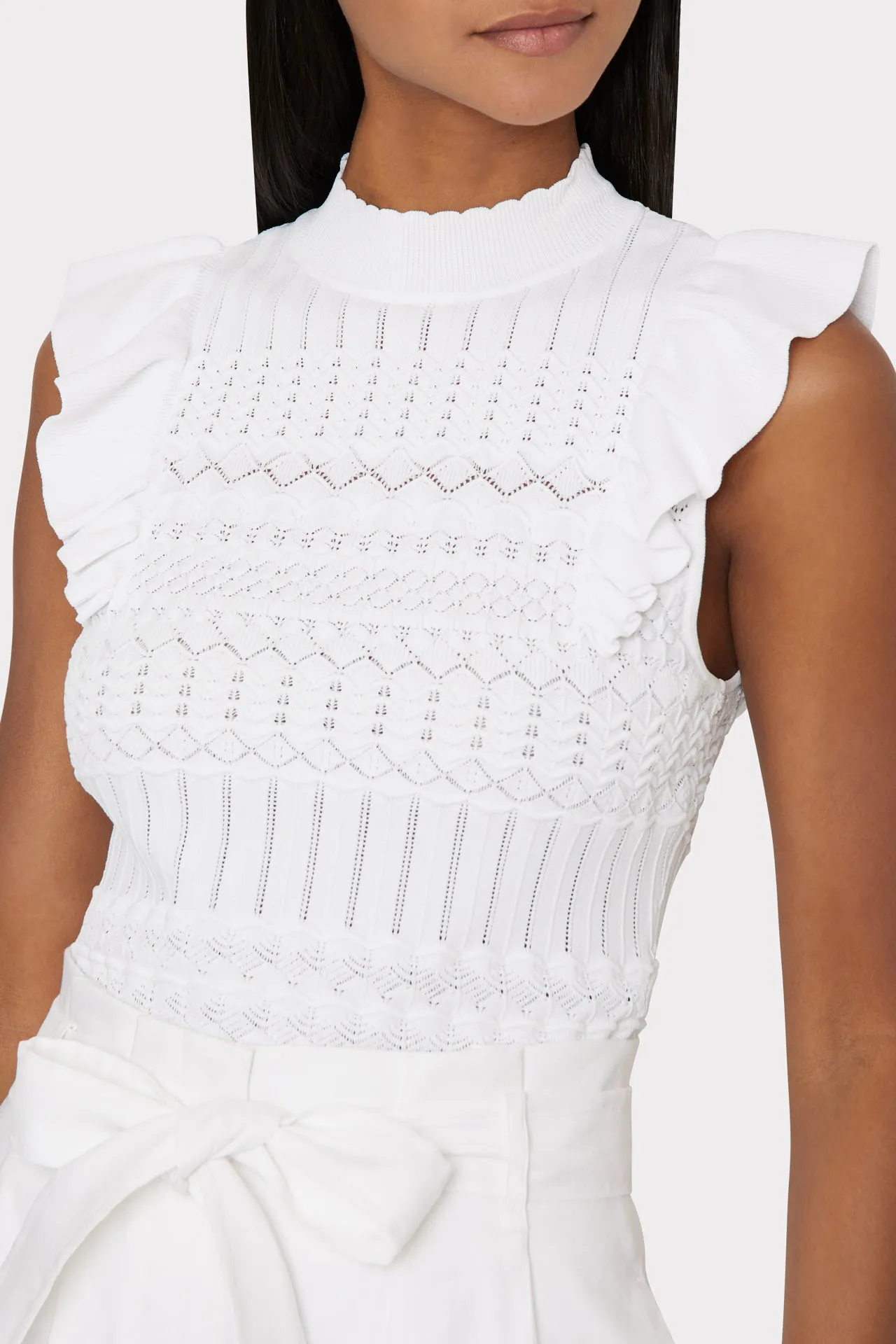 Pointelle Flutter Sleeve Top