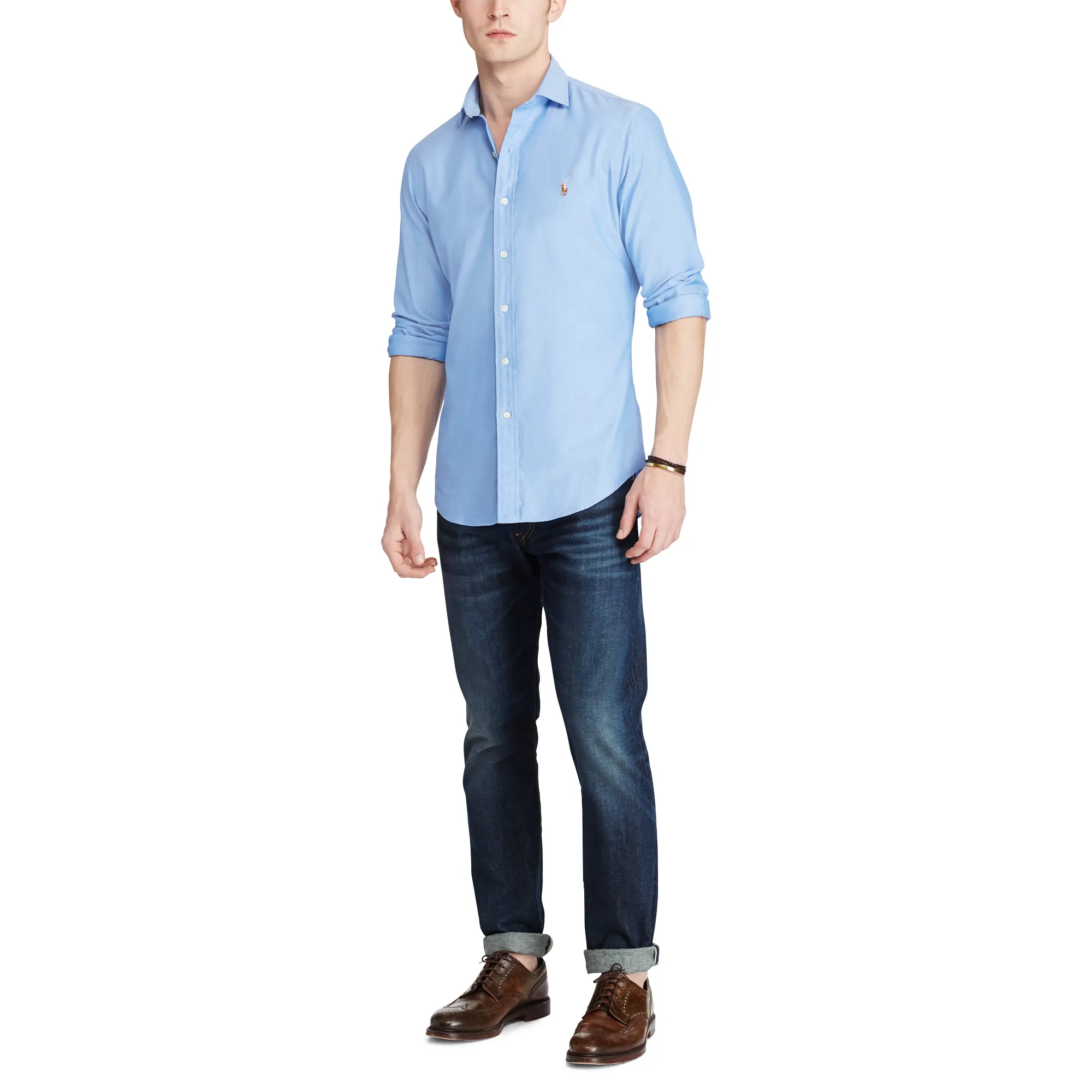 Polo Ralph Lauren Mens Luxury Oxford Slim Fit Blue Shirt Extra Large (XL)