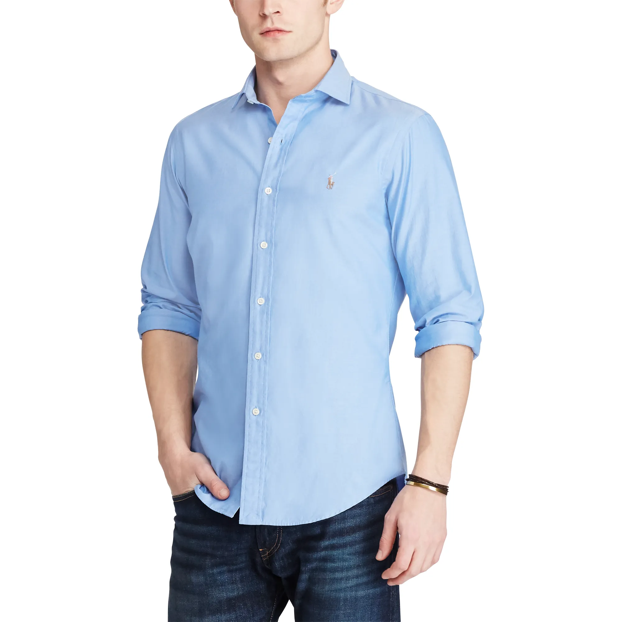 Polo Ralph Lauren Mens Luxury Oxford Slim Fit Blue Shirt Extra Large (XL)