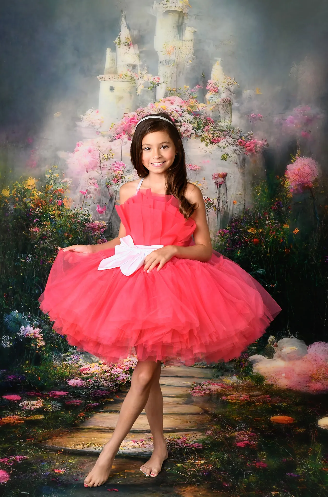 "New in town" Pink Petal  Length Dress ( 5 year- 6 year)