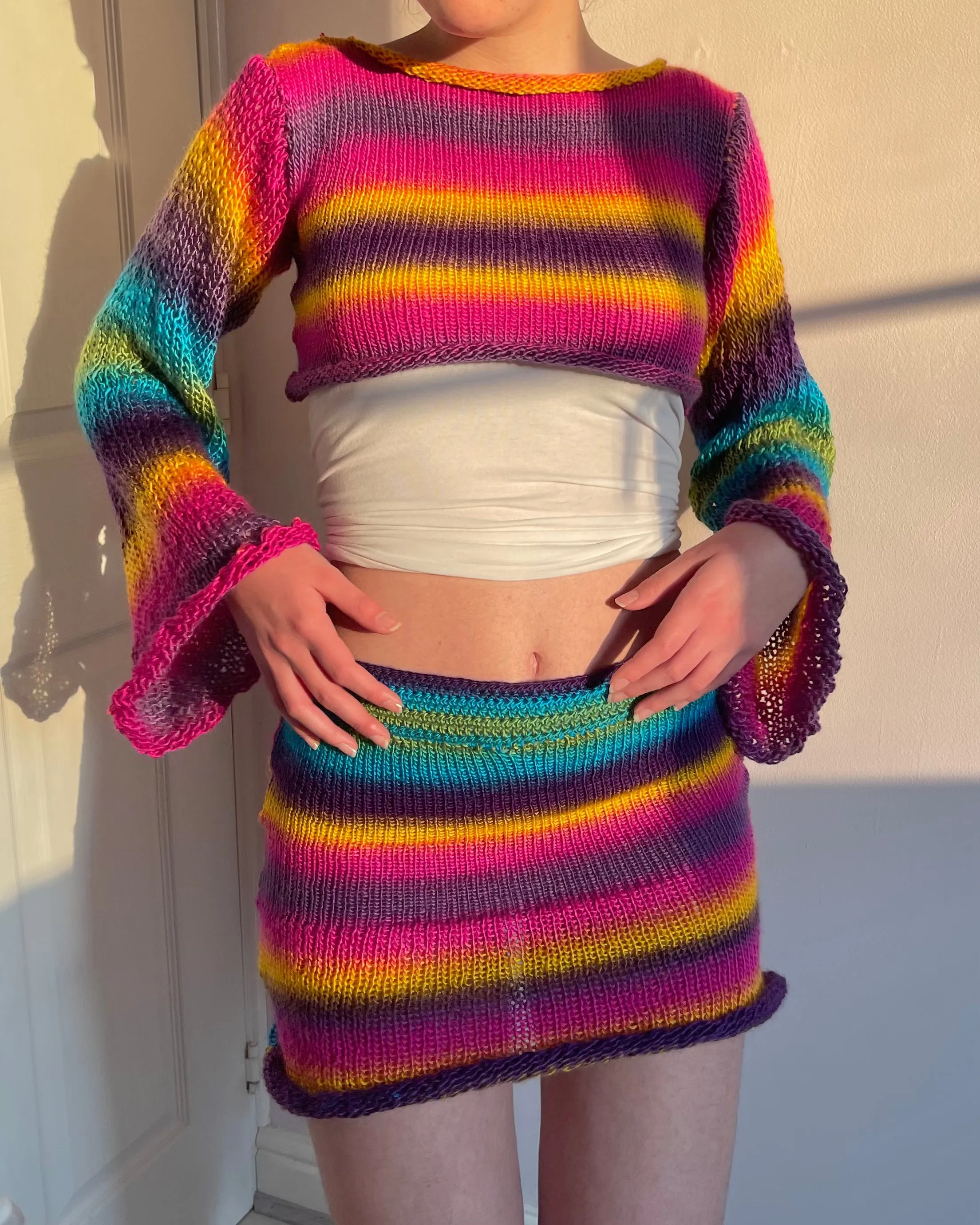 SET: Handmade knitted ombré skirt and top coord - Sunshine colourway