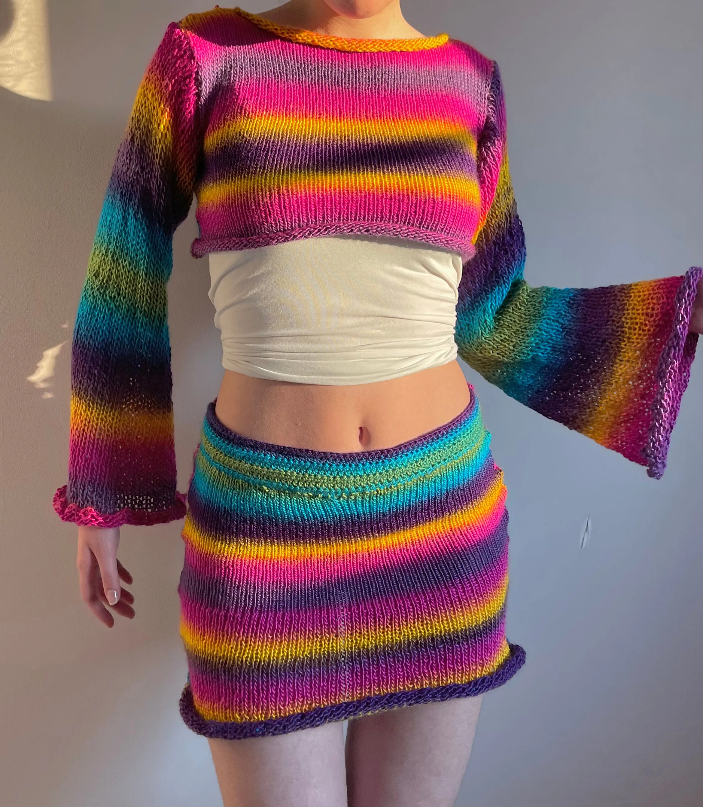 SET: Handmade knitted ombré skirt and top coord - Sunshine colourway