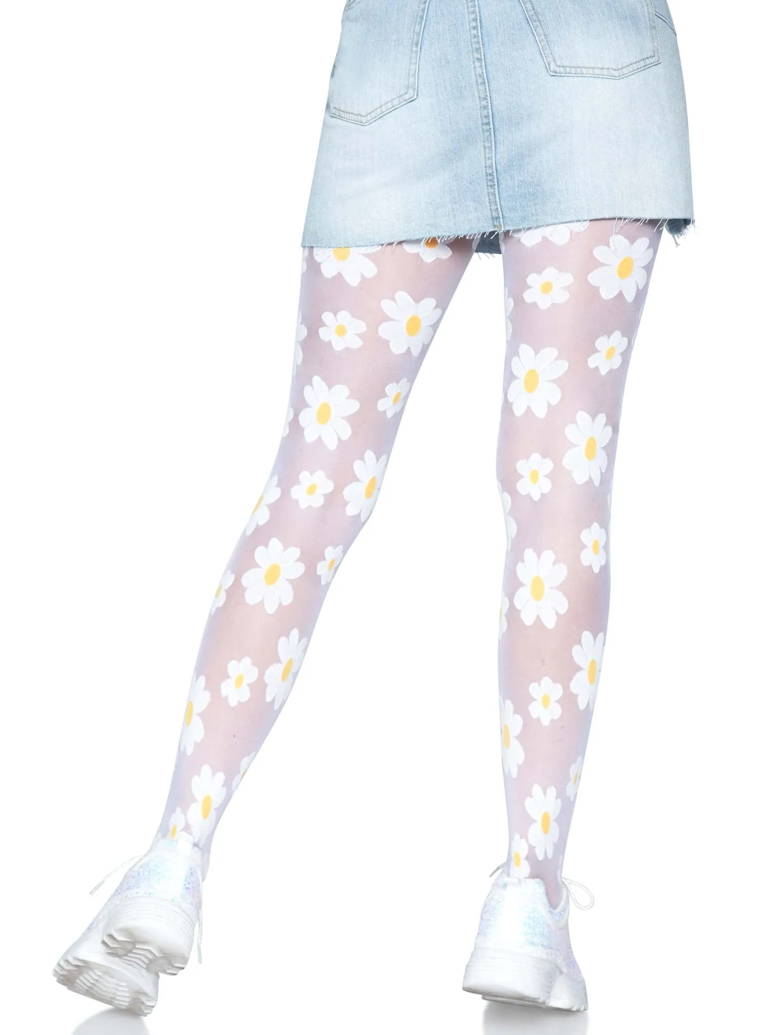 Sheer White Daisy Pattern Tights
