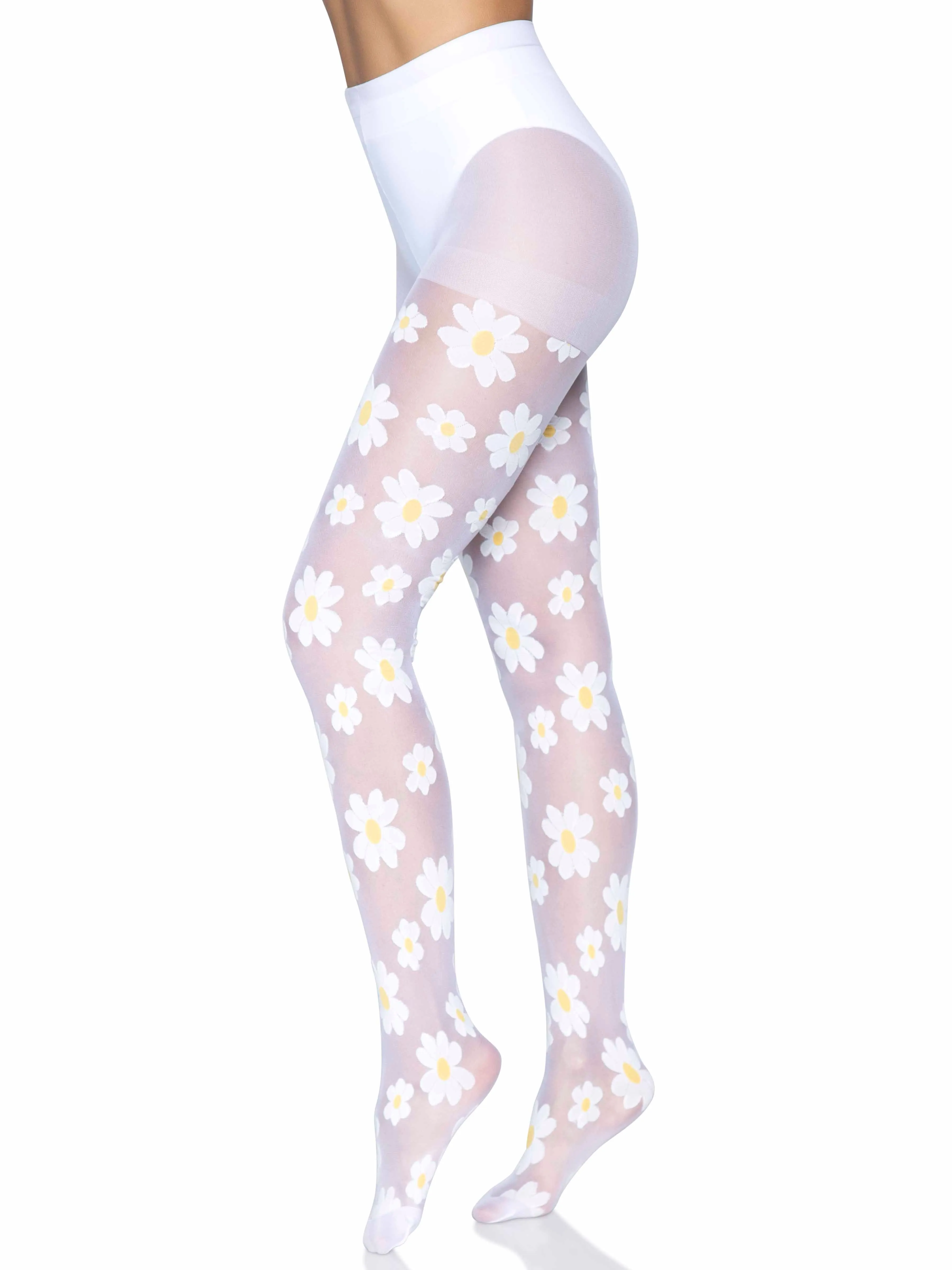 Sheer White Daisy Pattern Tights
