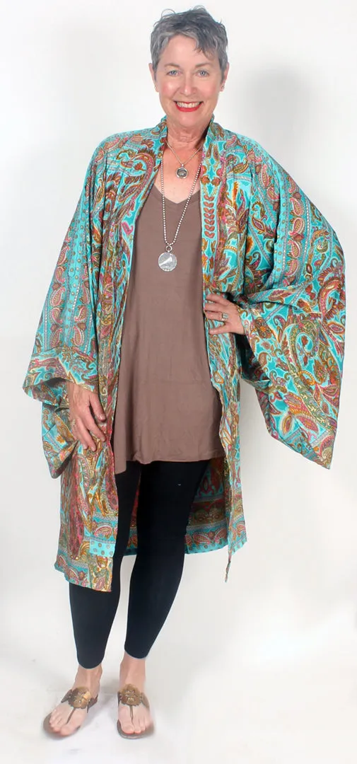 Silk Tienda ho Kimono Boho Hippie Chic Resort Wear Sml-6x