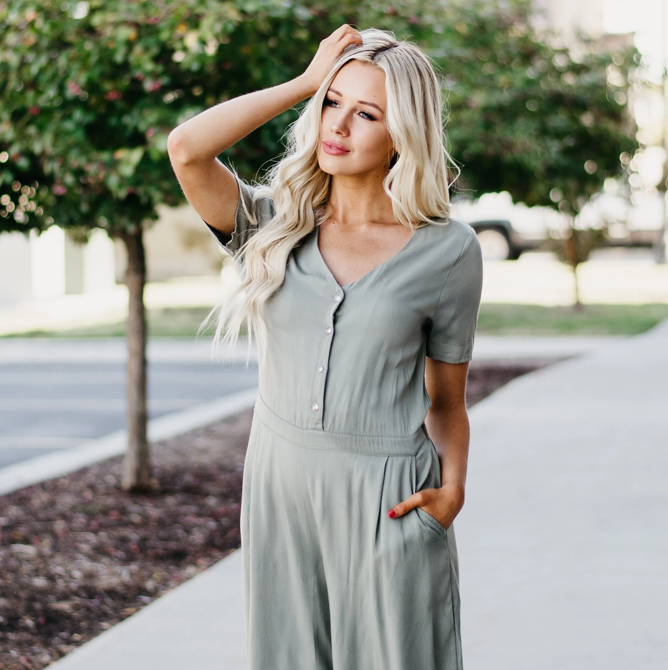 Solid Button Jumper: Olive