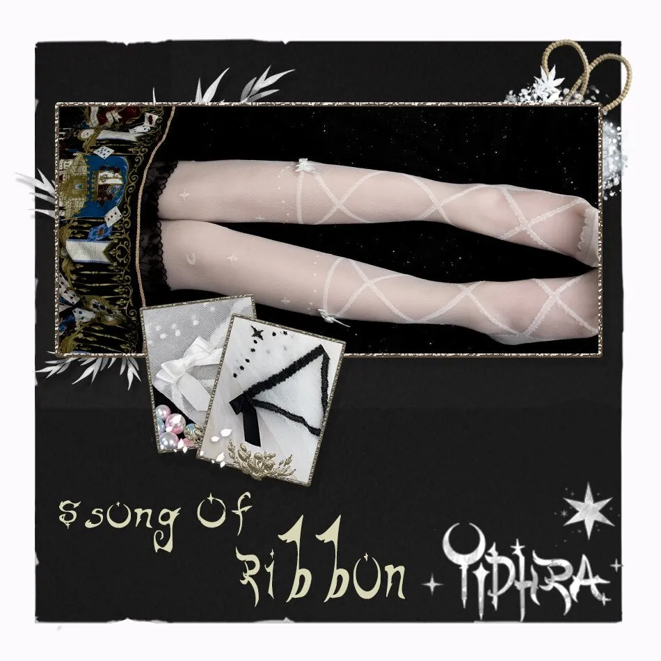 Song of Ribbon ~ Sweet White Summer Tights Lolita Thigh High Stockings by Yidhra