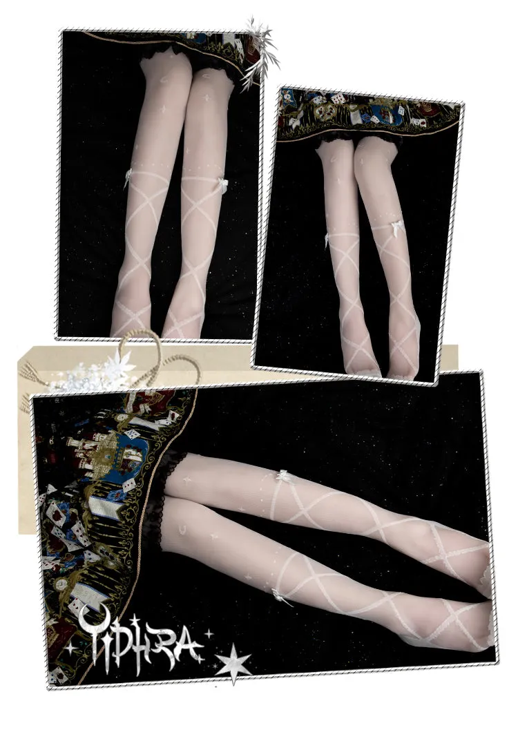 Song of Ribbon ~ Sweet White Summer Tights Lolita Thigh High Stockings by Yidhra
