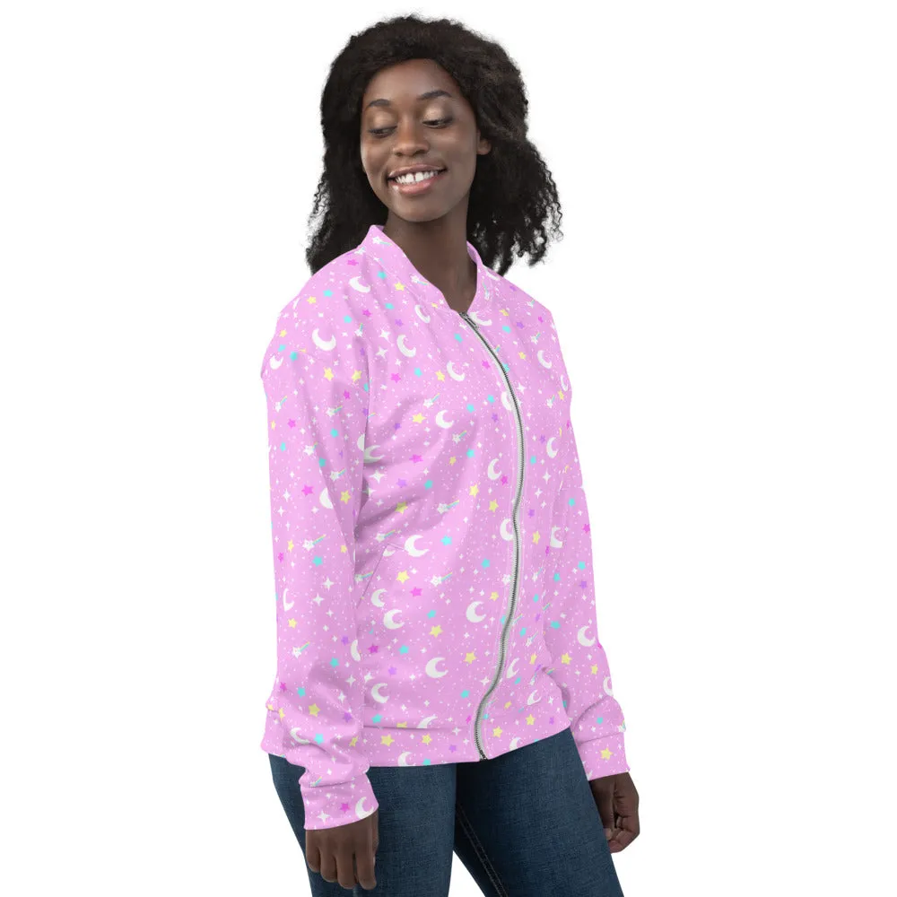 Starry Glitter Pink Unisex Bomber Jacket