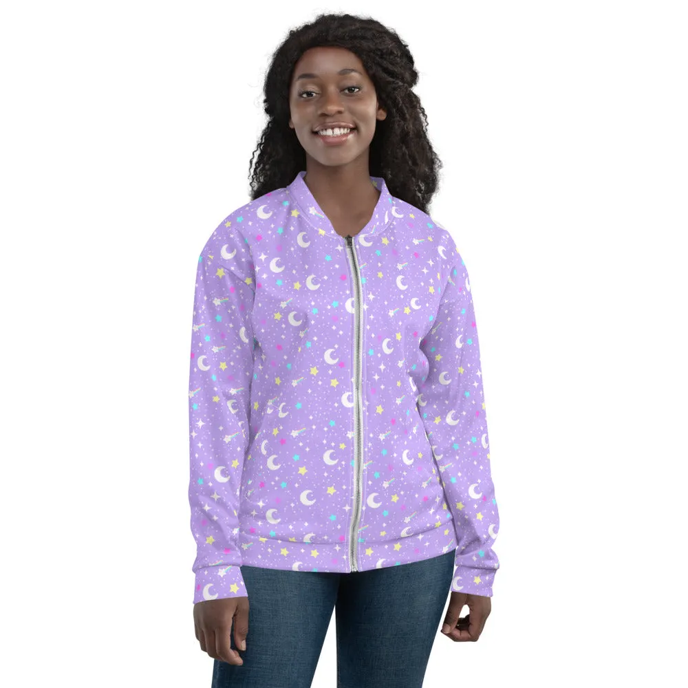 Starry Glitter Purple Unisex Bomber Jacket
