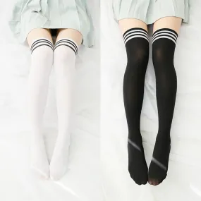 Striped Casual School Thigh High Tights Socks