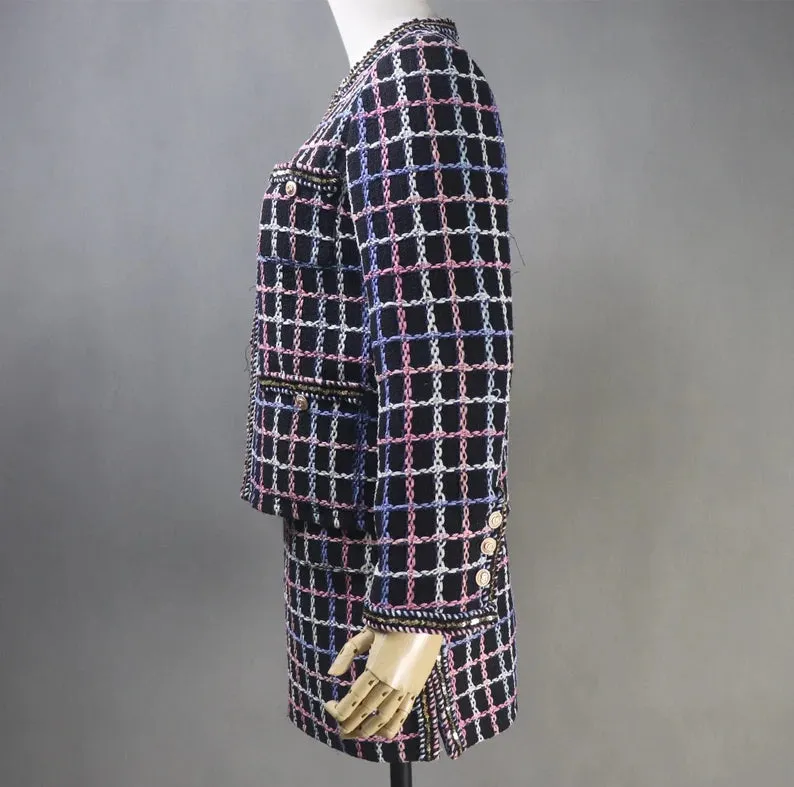Tailor Suit For Women Multi-Color Check Pattern Tweed Jacket Coat Blazer   Shorts/Skirts/Trousers