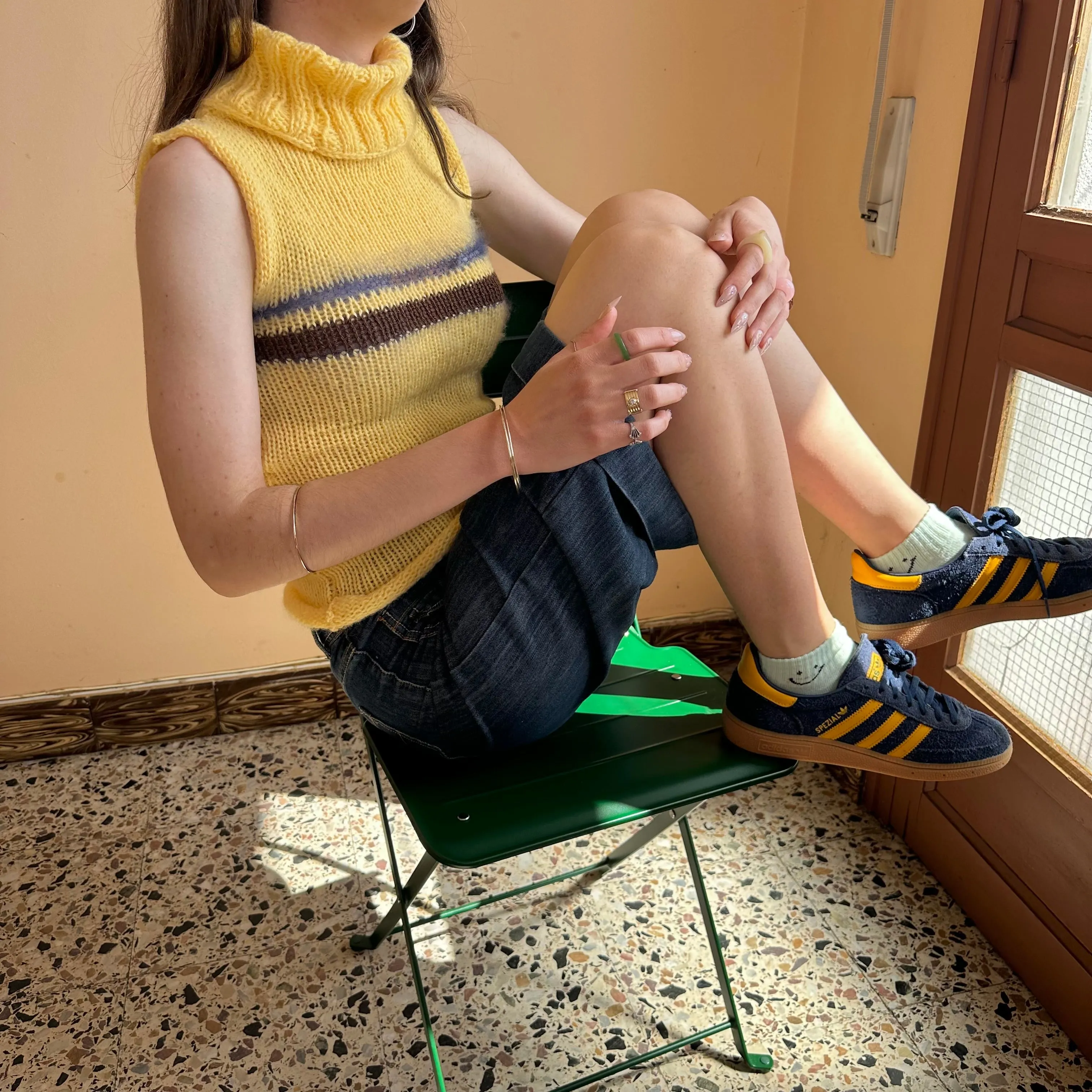 The Aurelia Vest - striped yellow turtleneck knit vest