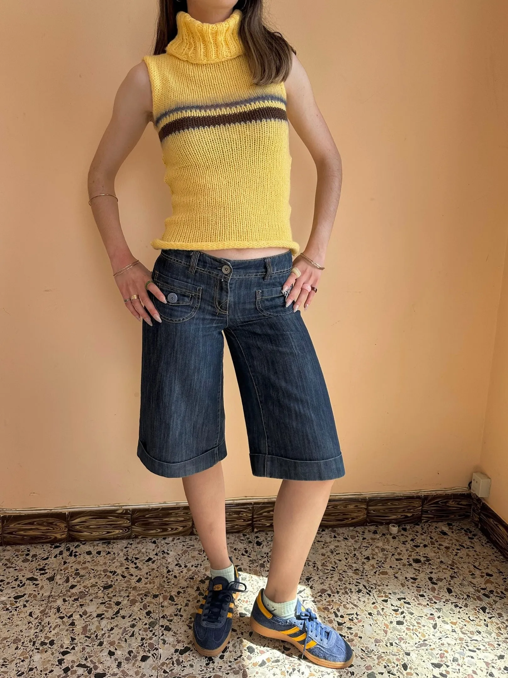 The Aurelia Vest - striped yellow turtleneck knit vest