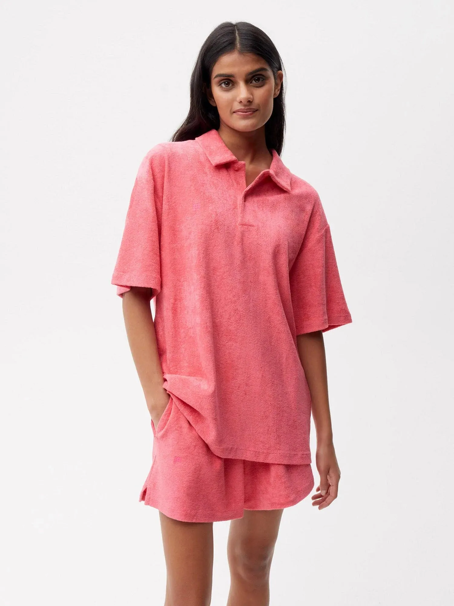 Towelling Polo Shirt—lotus pink