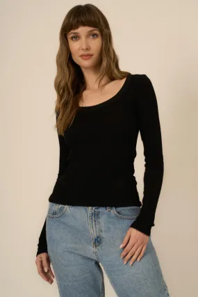 What's The Scoop Washed Rib Long Sleeve - Black