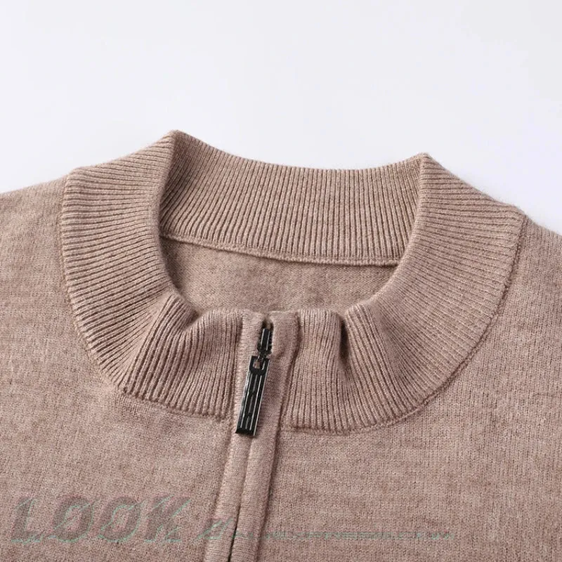 Wiaofellas  -  High-quality Men's Half-high Collar Zip-up Sweater, Solid Color Business Casual Stretchable Casual Warm Pullover.M-4XL